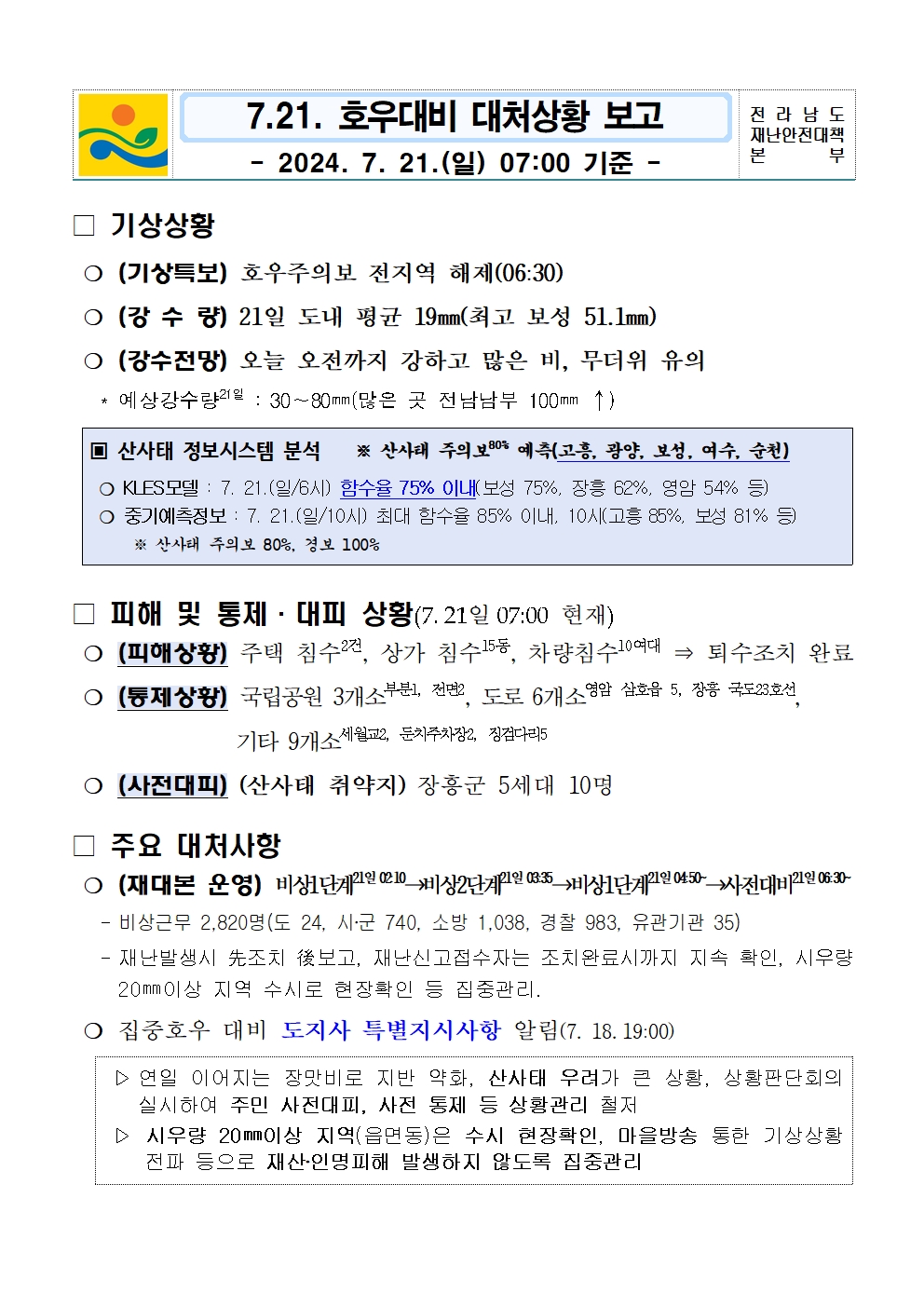 7월 21일 호우대처상황보고(7시 기준)_2